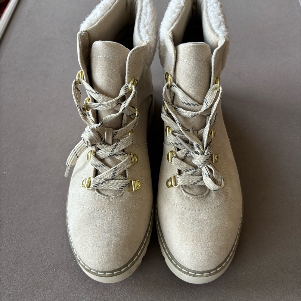 St. John's Bay Cream Lace-Up Winter Boots
